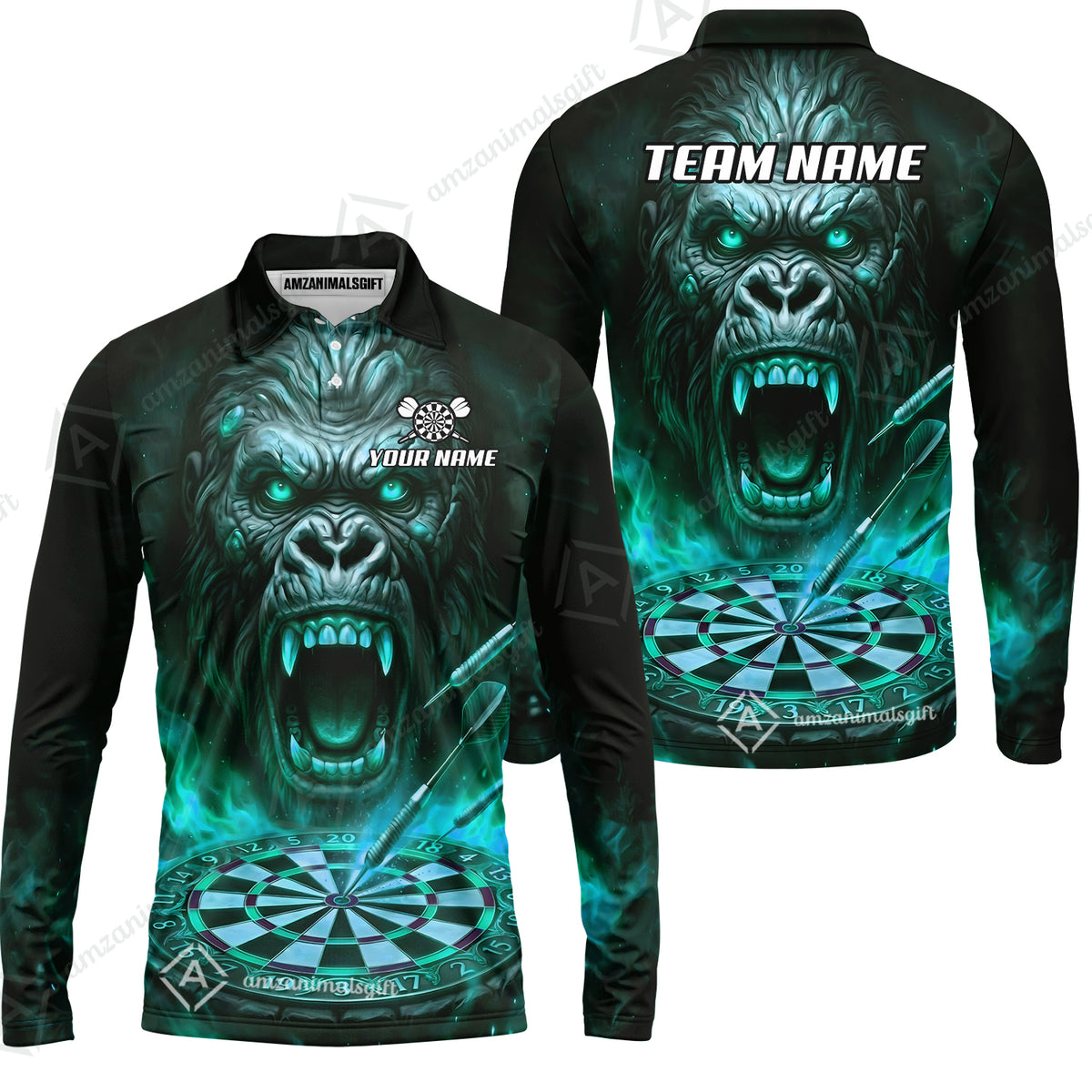 Long Sleeve Polo Shirt||Turquoise