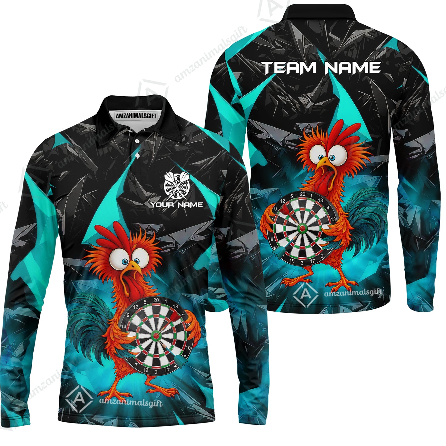 Custom Darts Team Jersey, Personalized Funky Rooster Dart Shirt For Players With Name & Team Name
