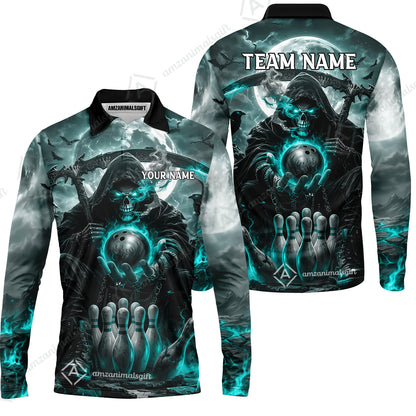 Long Sleeve Polo Shirt||Turquoise