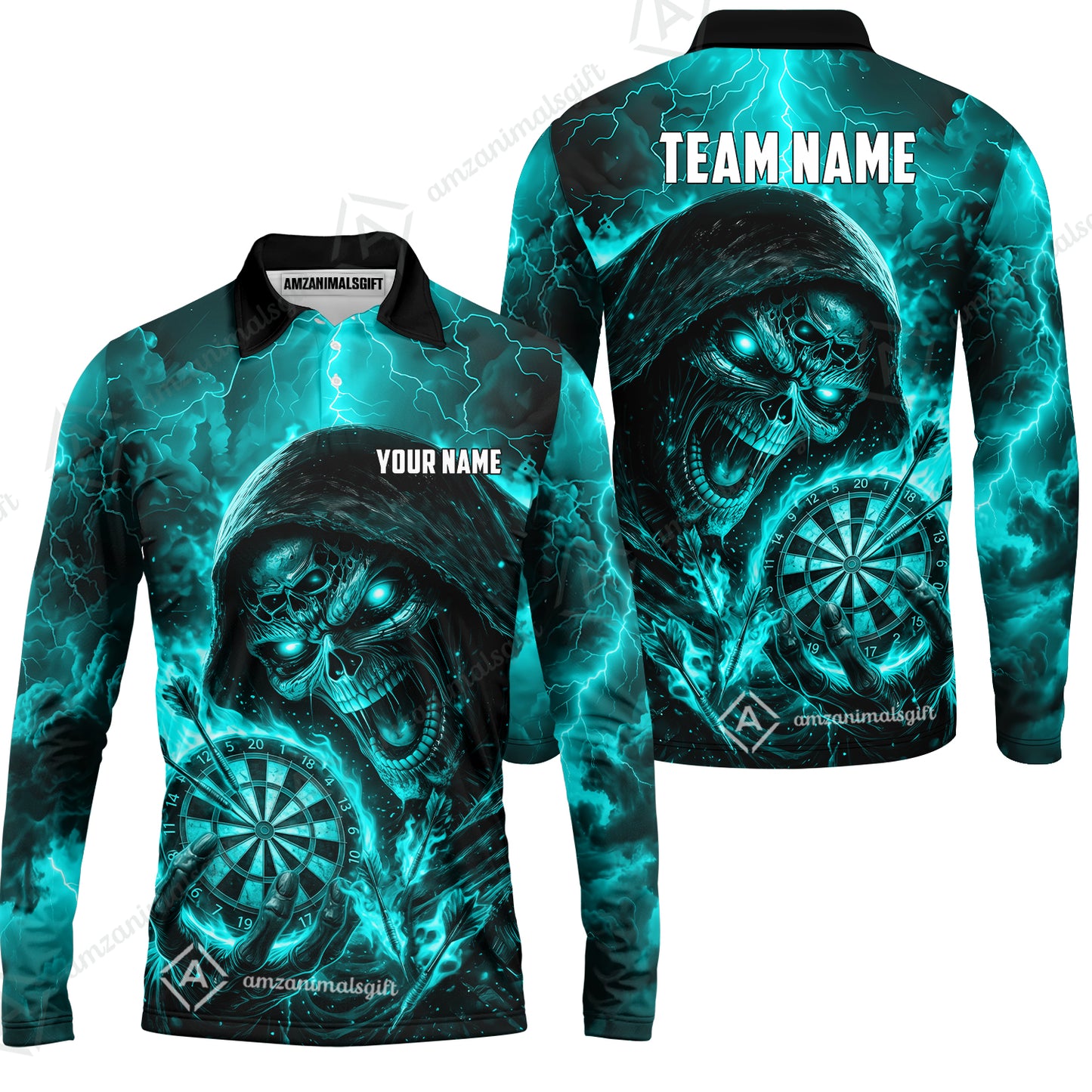 Long Sleeve Polo Shirt||Turquoise