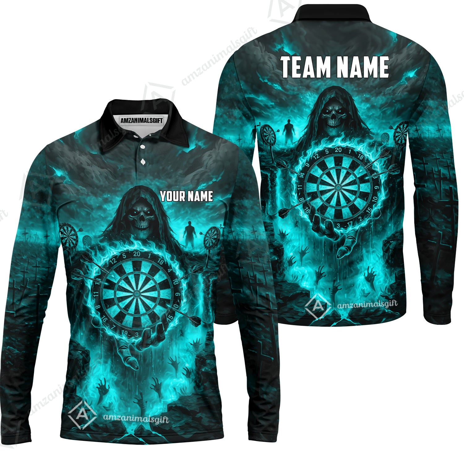 Long Sleeve Polo Shirt||Turquoise