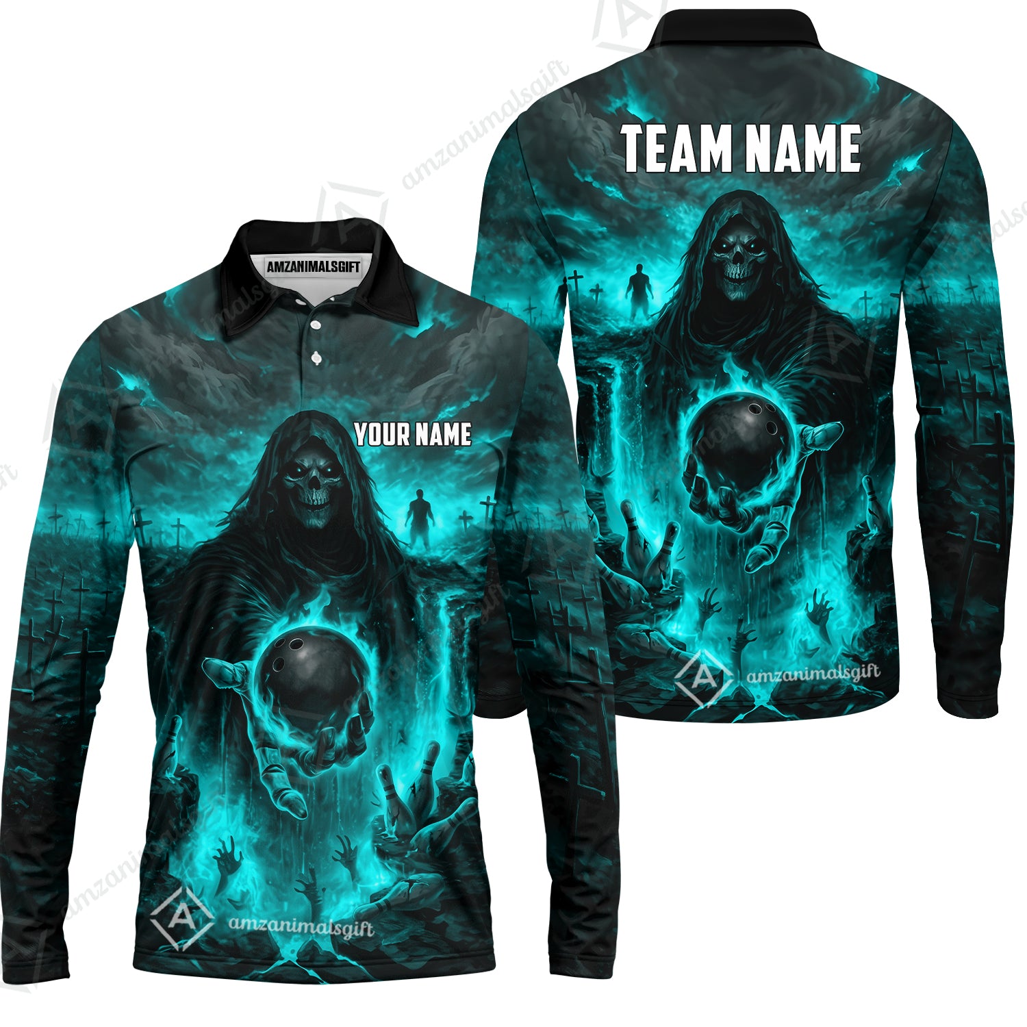 Long Sleeve Polo Shirt||Turquoise