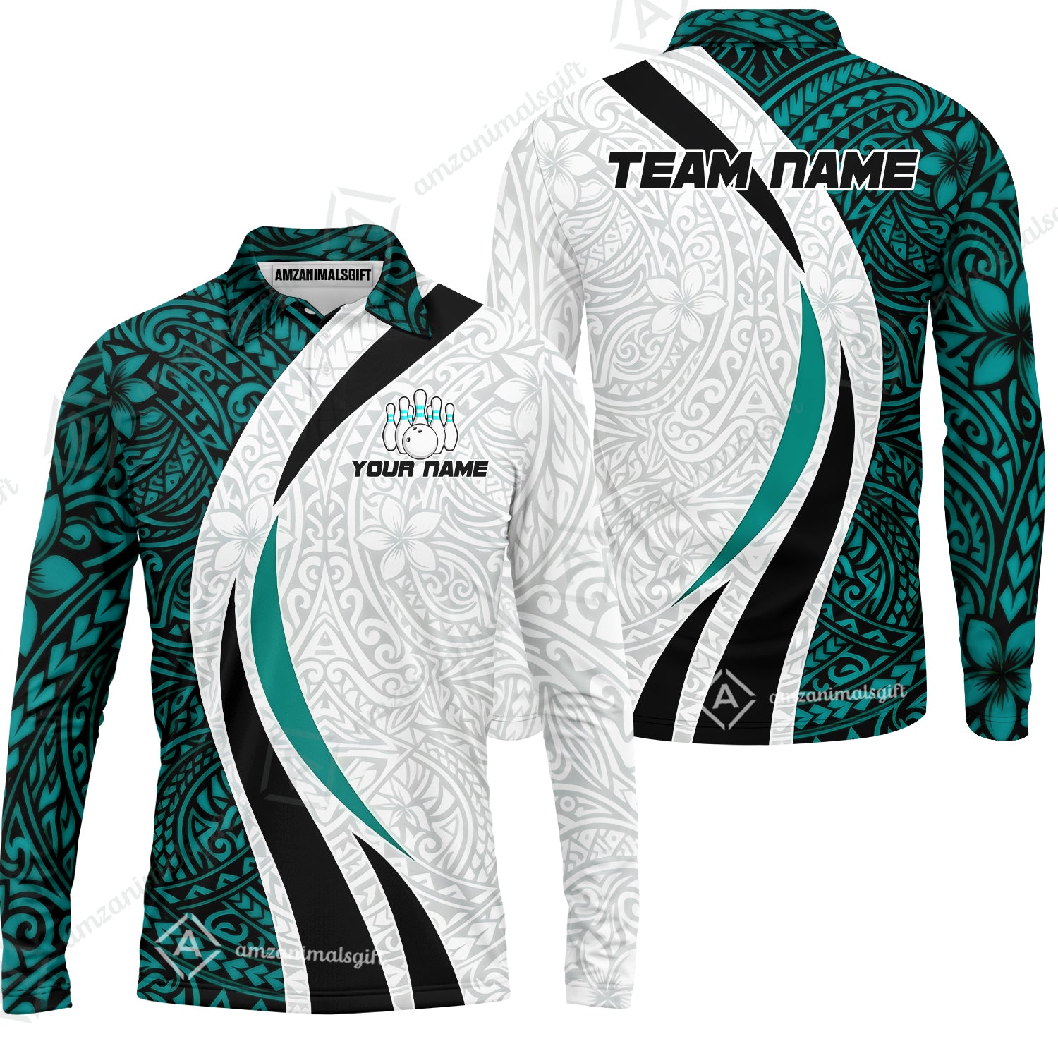 Long Sleeve Polo Shirt||Turquoise