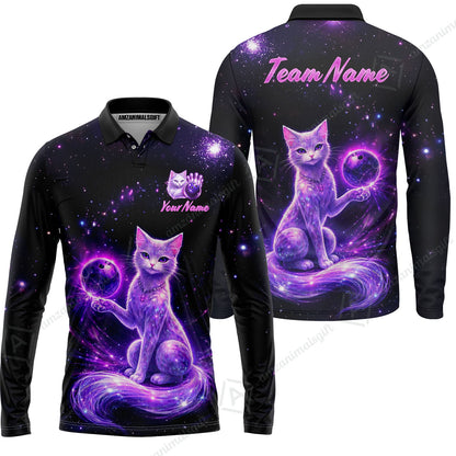 Custom Bowling Jersey Polo Shirt, Magical Kitty Bowling Custom Bowling Jersey Team Shirt For Players With Name & Team Name