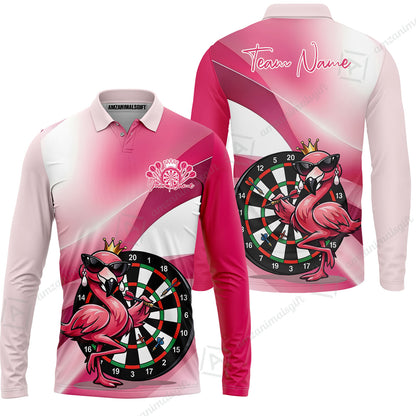Custom Darts Women Polo Shirt, Queen Flamingo Darts, Custom Dart Polo Team Shirt For Players With Name & Team Name