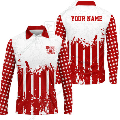 Custom Bowling Jersey Polo Shirt, Distressed Stars and Stripes Grunge, Custom Bowling Jersey Team Shirt For Players With Name and Team Name