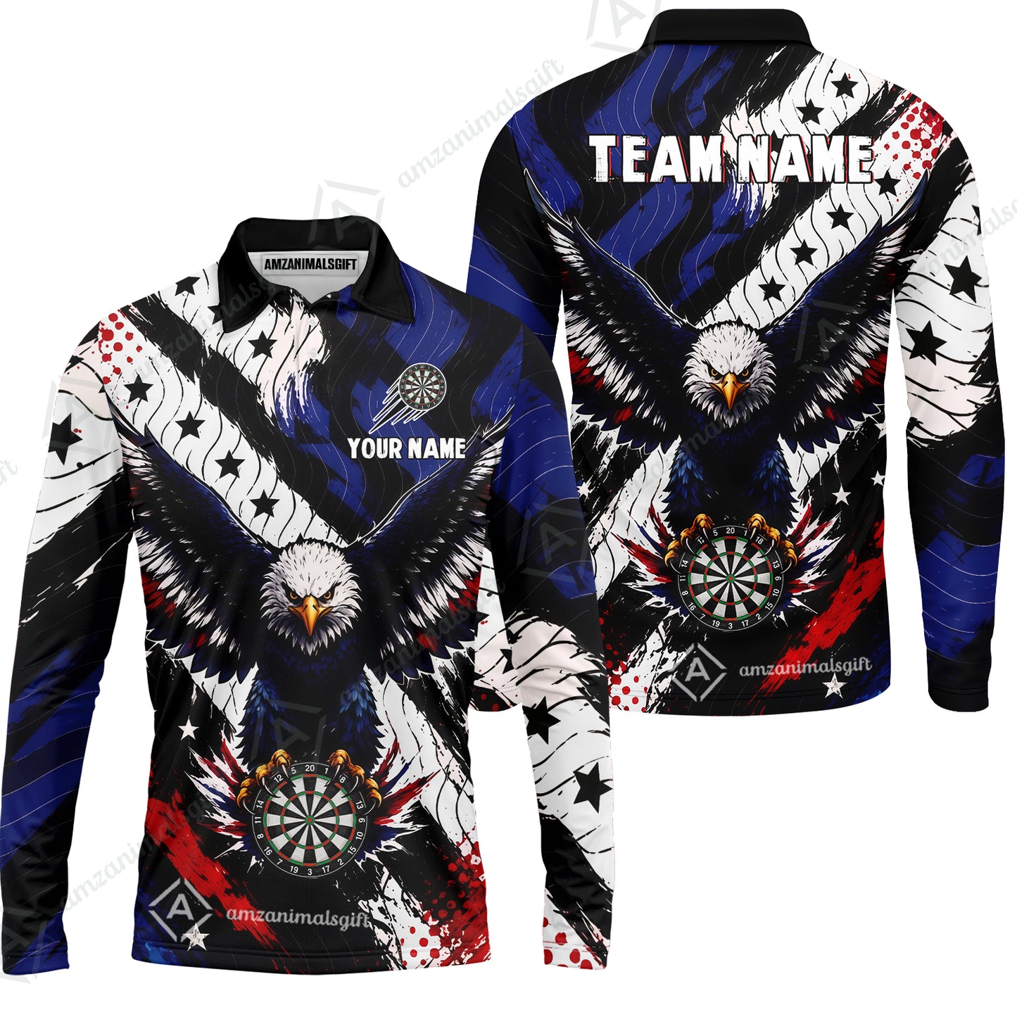 Custom Dart Jersey Team Shirt For Players, American Flag and Eagle Hold Board, Personalize Name and Team Name
