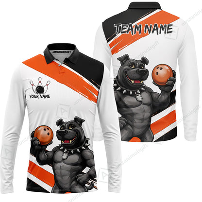 Custom Bowling Jersey Polo Shirt, Pitbull Hold Bowling Ball, Custom Bowling Jersey Team Shirt For Players With Name & Team Name