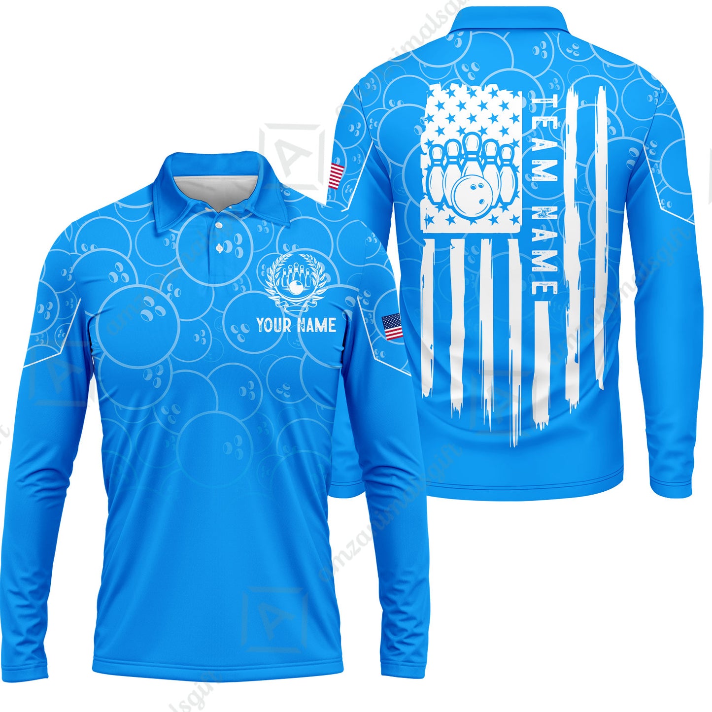 Custom Bowling Jersey Polo Shirt, Vibrant Kelly Ball Pattern Flag, Custom Bowling Jersey Team Shirt For Players With Name and Team Name