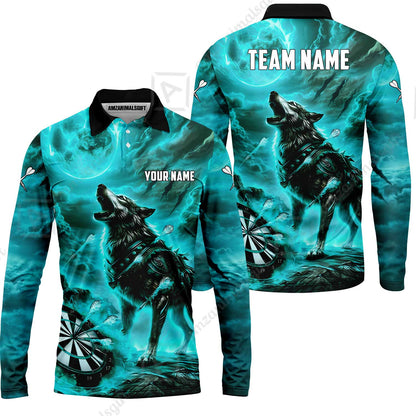 Custom Darts Team Jersey, Personalized Flaming Wolf Jersey Shirt For Players With Name & Team Name