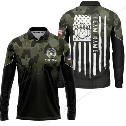 Custom Bowling Polo Shirt, Distressed American Flag Bowling Custom Bowling Polo Team Shirt For Players With Name & Team Name