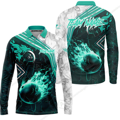 Customized Bowling Unisex Polo Shirt, Fire & Smoke Bowling Ball, Bowling Uniform - Personalized Name And Team Name