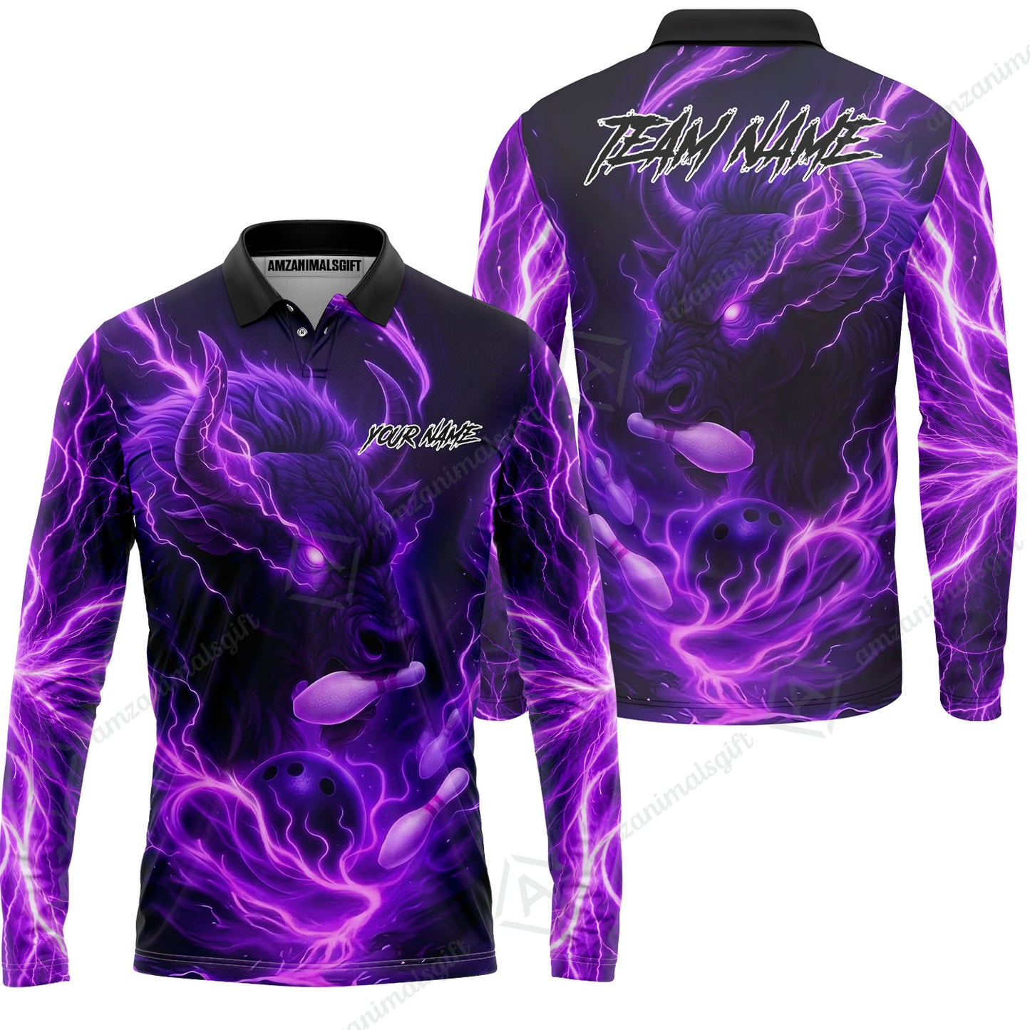 Custom Bowling Jersey Polo Shirt, Charging Bull Bowling Custom Bowling Jersey Team Shirt For Players With Name & Team Name