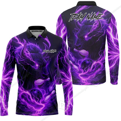 Custom Bowling Jersey Polo Shirt, Charging Bull Bowling Custom Bowling Jersey Team Shirt For Players With Name & Team Name