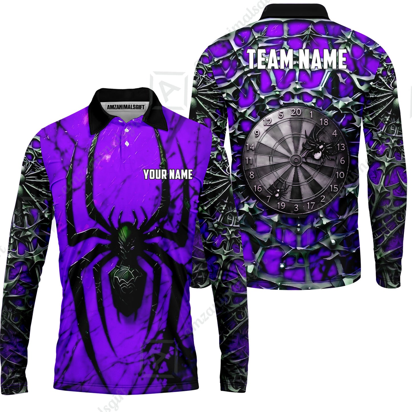 Custom Darts Jersey Polo Shirt, Gothic Widow Spiderweb, Custom Dart Jersey Team Shirt For Players With Name & Team Name