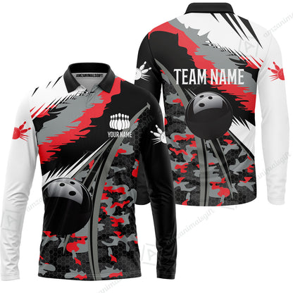 Custom Bowling Team Jersey, Personalized Long Sleeve Jersey Shirt Camo Bowling Shirt with Name & Team Name