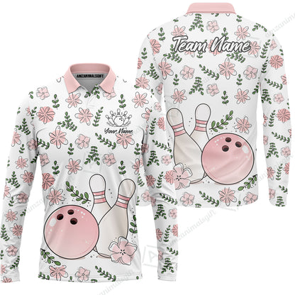 Custom Bowling Jersey Polo Shirt, Pink Floral Bowling, Custom Bowling Jersey Team Shirt For Players With Name & Team Name