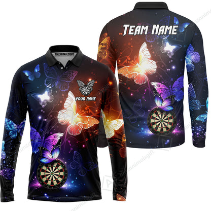 Custom Darts Jersey Polo Shirt, Butterfly Sparkle Darts, Custom Dart Jersey Team Shirt For Players With Name & Team Name