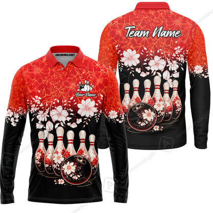 Custom Bowling Jersey Polo Shirt, Cherry Blossom Flower Bowling, Custom Bowling Jersey Team Shirt For Players With Name & Team Name