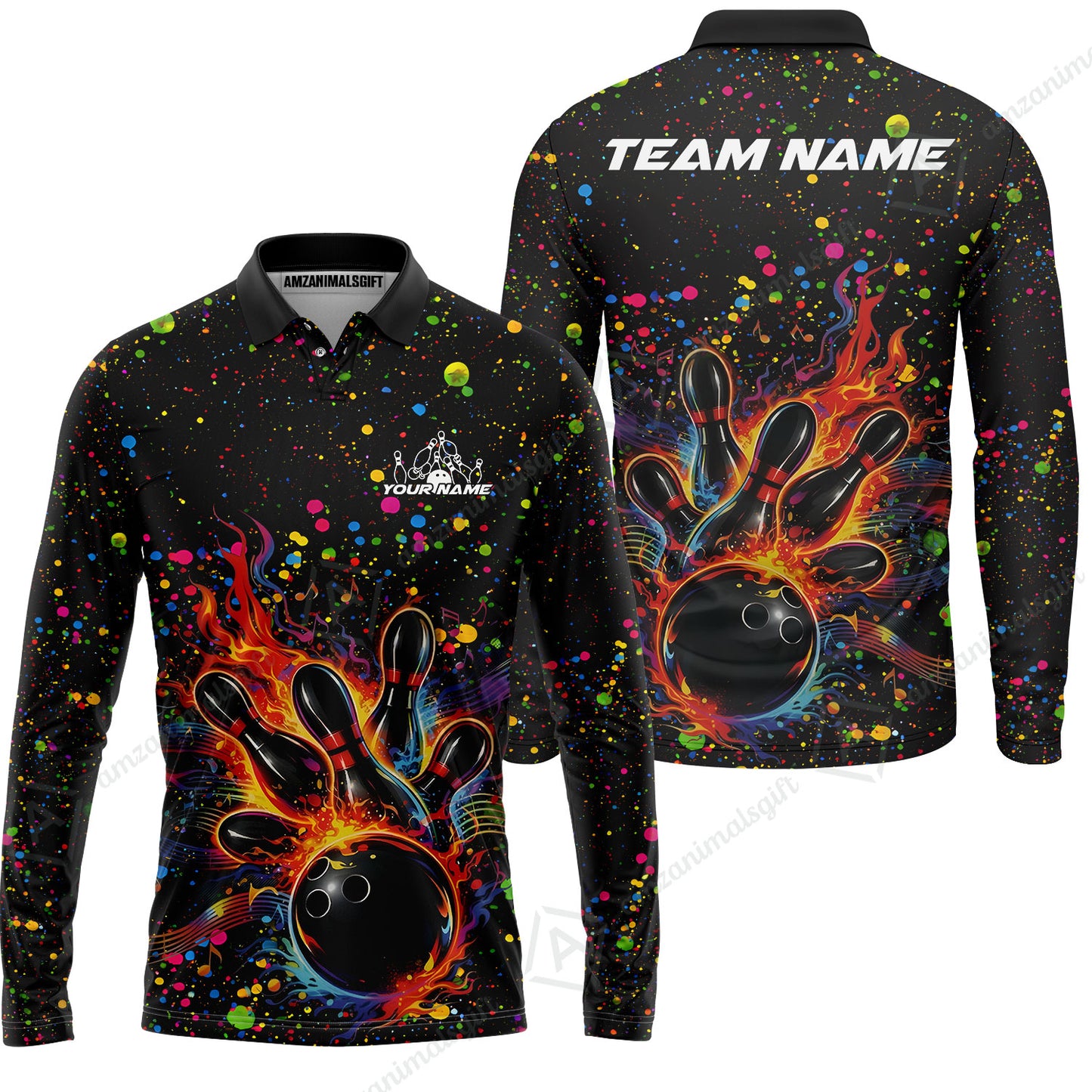 Custom Bowling Jersey Polo Shirt, Bowling Splash Paint Dot, Custom Bowling Jersey Team Shirt For Players With Name & Team Name