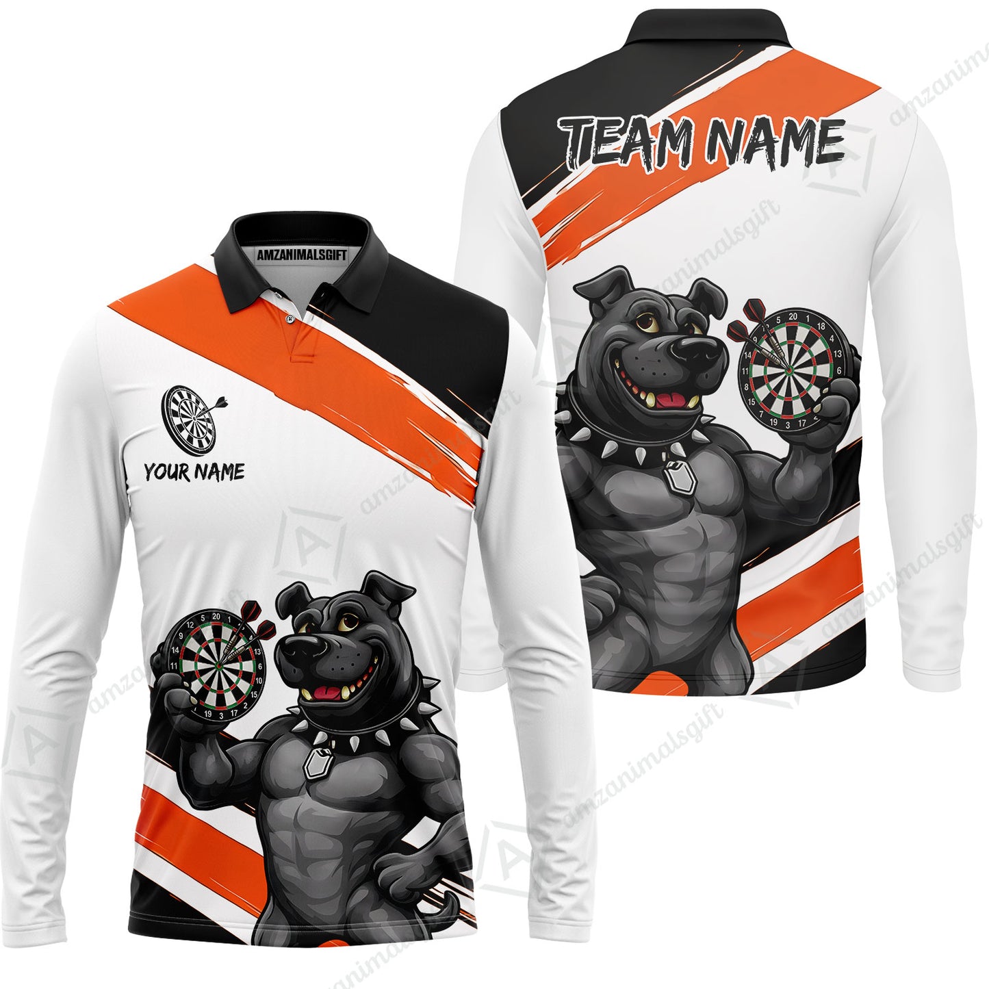 Custom Darts Jersey Polo Shirt, Pitbull Hold Dart Board, Custom Dart Jersey Team Shirt For Players With Name & Team Name