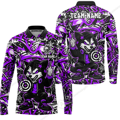 Customized Darts Team Uniform Shirt, Cool Cartoon Wolf With Dartboard, Personalized Name And Team Name