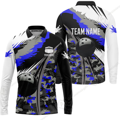 Custom Bowling Team Jersey, Personalized Long Sleeve Jersey Shirt Camo Bowling Shirt with Name & Team Name