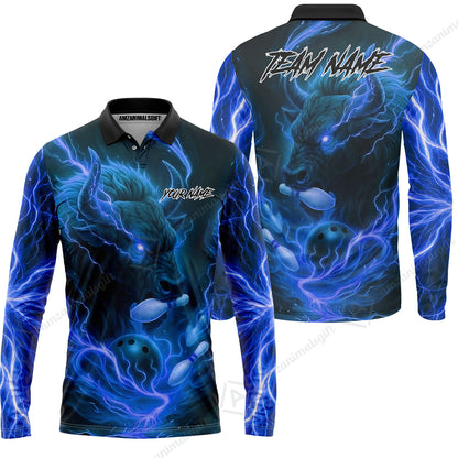 Custom Bowling Jersey Polo Shirt, Charging Bull Bowling Custom Bowling Jersey Team Shirt For Players With Name & Team Name