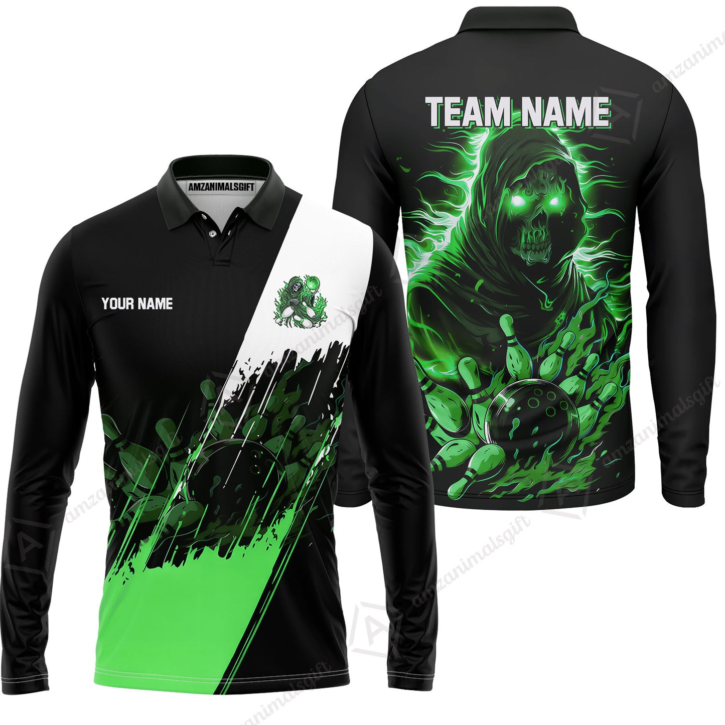 Custom Bowling Jersey Polo Shirt, Glow Reaper Bowling Custom Bowling Jersey Team Shirt For Players With Name & Team Name