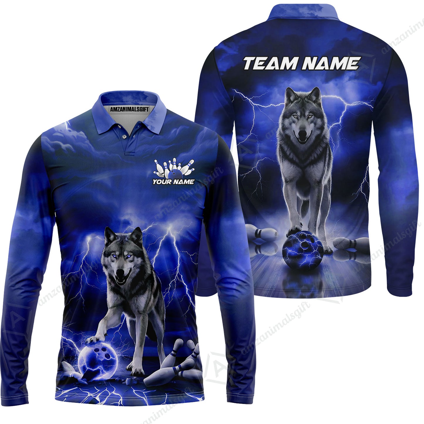 Custom Bowling Jersey Polo Shirt, Electric Wolf Bowling Custom Bowling Jersey Team Shirt For Players With Name & Team Name