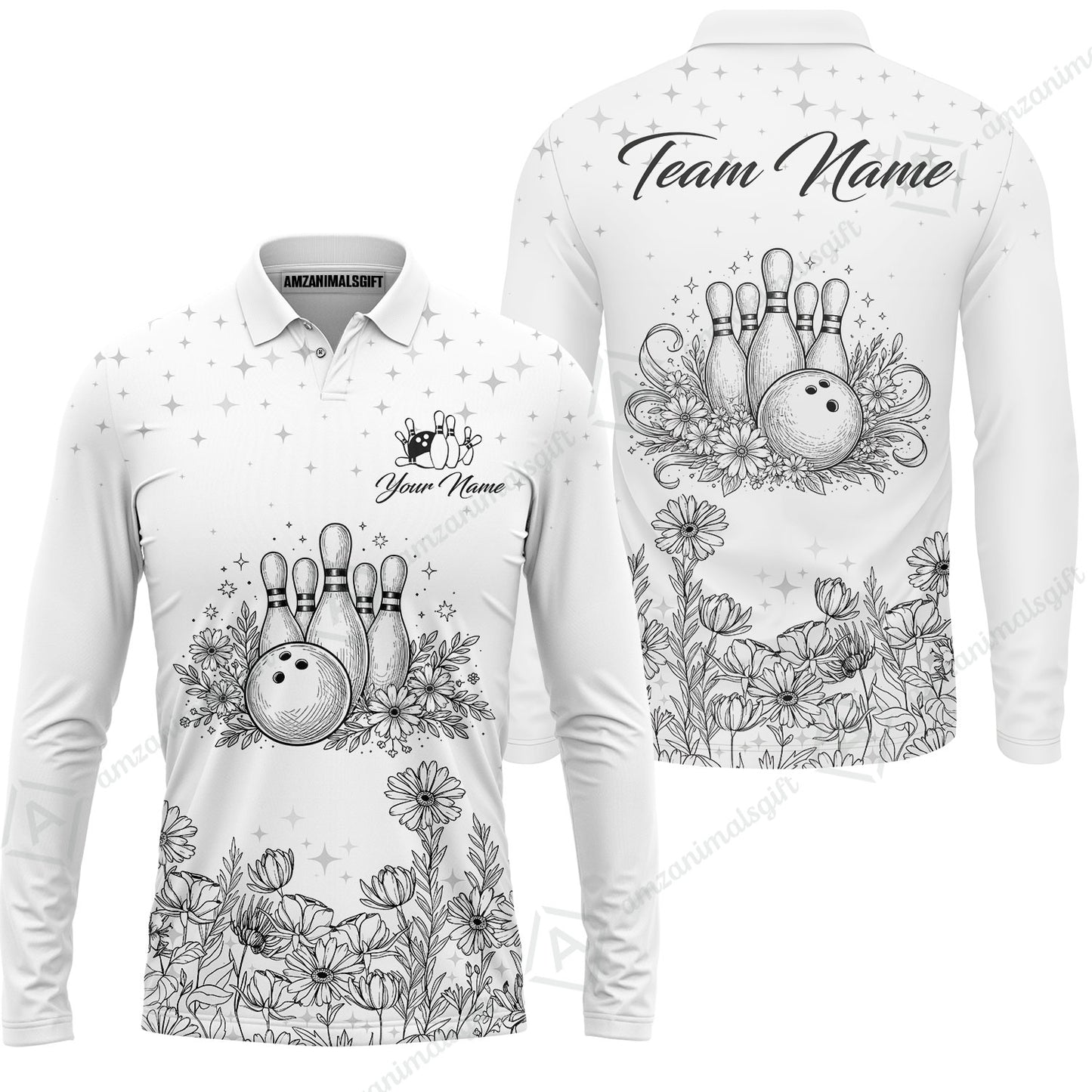 Custom Bowling Polo Shirt, Gerbera Flowers Bowling Custom Bowling Polo Team Shirt With Name & Team Name