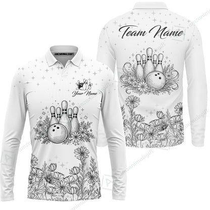 Custom Bowling Polo Shirt, Gerbera Flowers Bowling Custom Bowling Polo Team Shirt With Name & Team Name