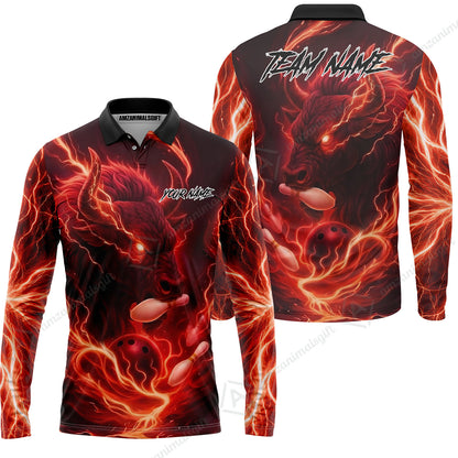 Custom Bowling Jersey Polo Shirt, Charging Bull Bowling Custom Bowling Jersey Team Shirt For Players With Name & Team Name