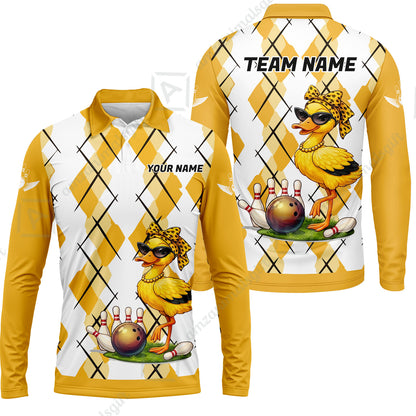 Custom Bowling Jersey Polo Shirt, Sassy Diva Duckling Argyle, Custom Bowling Jersey Team Shirt For Players With Name and Team Name