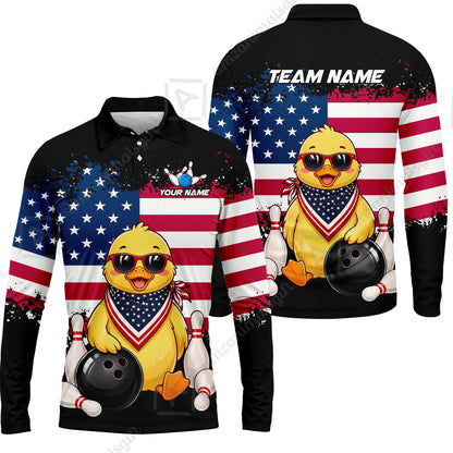 Custom Bowling Jersey Polo Shirt, Animal With Glasses And Bandana America Flag, Personalize Name & Team Name