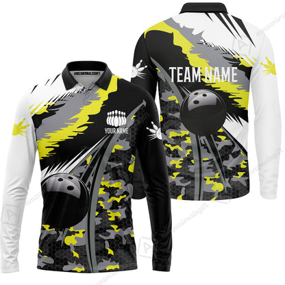 Custom Bowling Team Jersey, Personalized Long Sleeve Jersey Shirt Camo Bowling Shirt with Name & Team Name