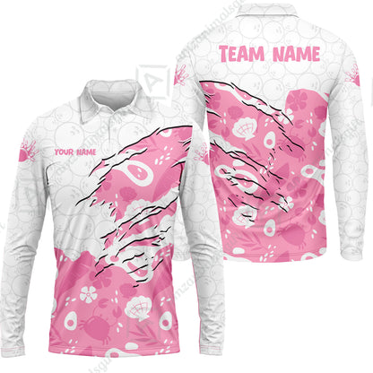 Custom Bowling Jersey Polo Shirt, Pattern Crab Half Crenate Ark Flower Glass, Personalize Name and Team Name