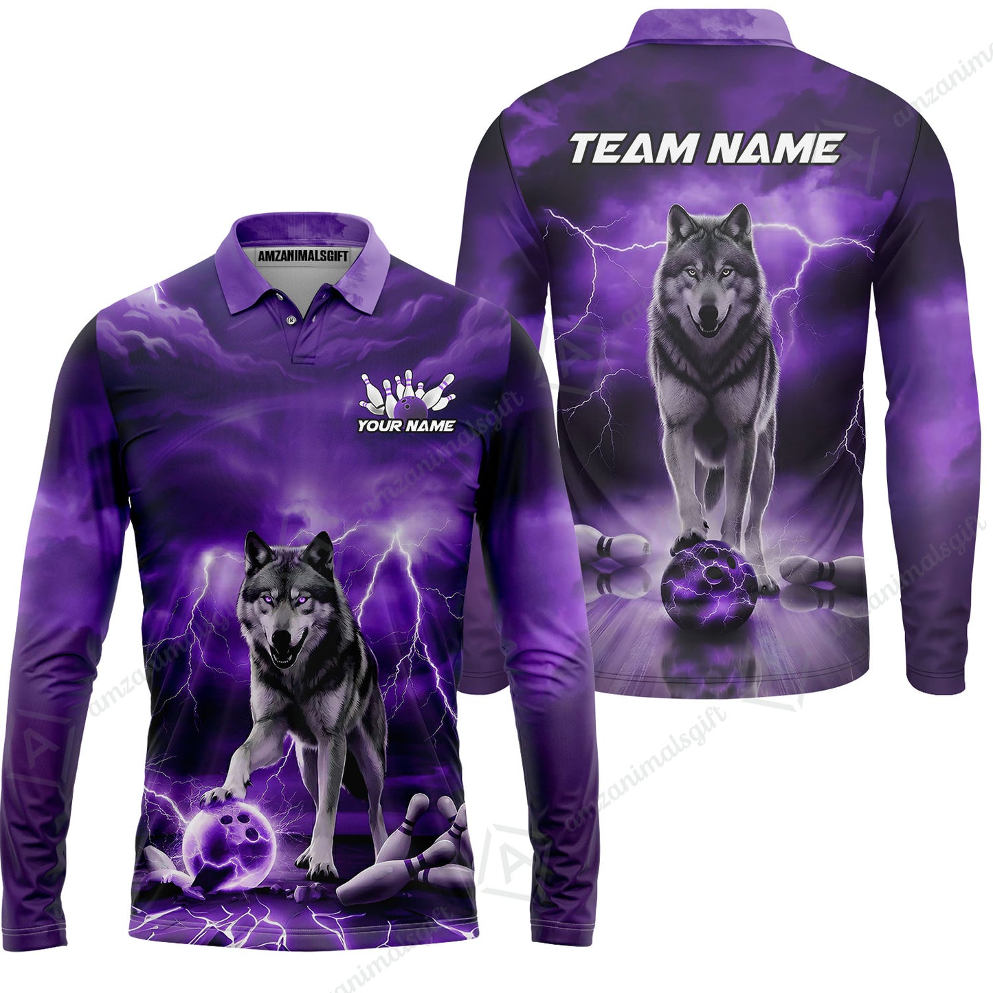 Custom Bowling Jersey Polo Shirt, Electric Wolf Bowling Custom Bowling Jersey Team Shirt For Players With Name & Team Name