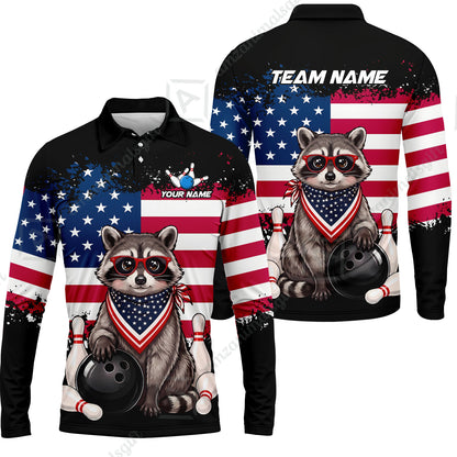 Custom Bowling Jersey Polo Shirt, Animal With Glasses And Bandana America Flag, Personalize Name & Team Name