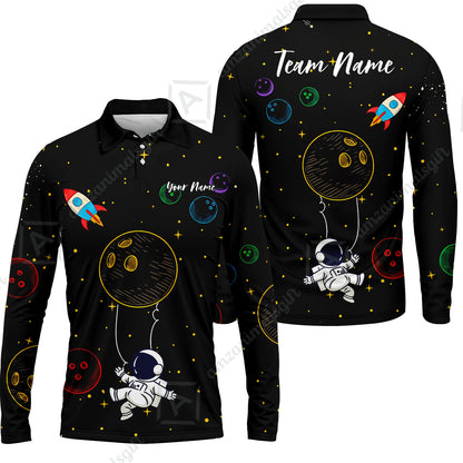 Custom Bowling Jersey Polo Shirt, Spaceman Bowling Galaxy, Custom Bowling Jersey Team Shirt For Players With Name and Team Name