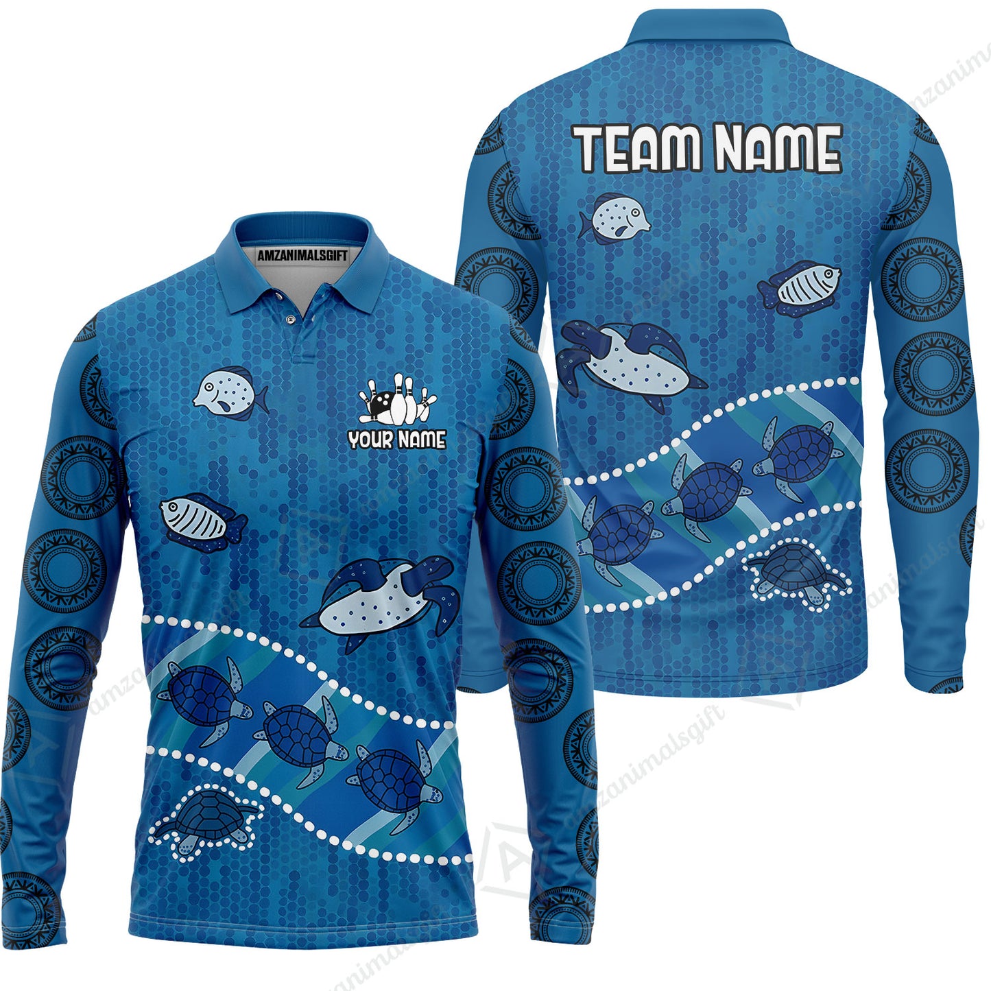 Custom Bowling Jersey Polo Shirt, Sea Turtle Bowling, Custom Bowling Jersey Team Shirt For Players With Name & Team Name