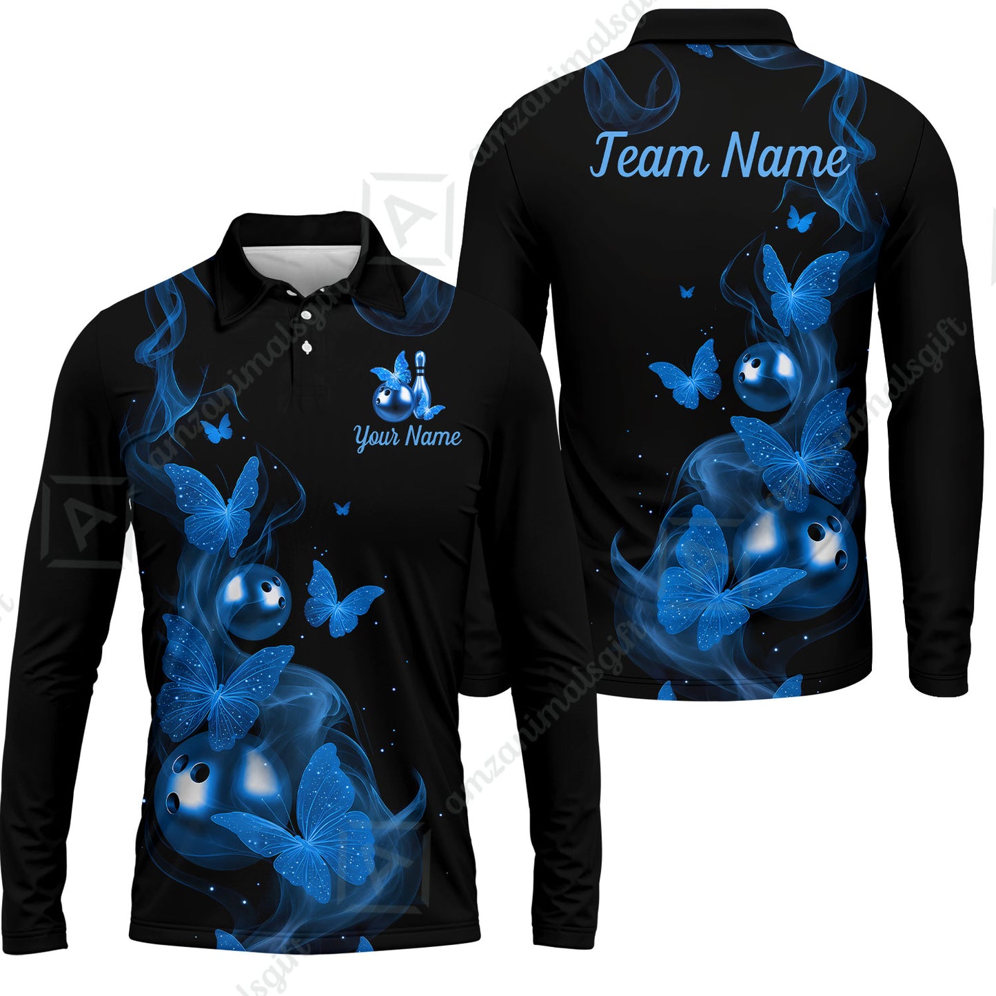 Custom Bowling Jersey Polo Shirt, Butterfly Bowling Smoke, Custom Bowling Jersey Team Shirt For Players With Name & Team Name