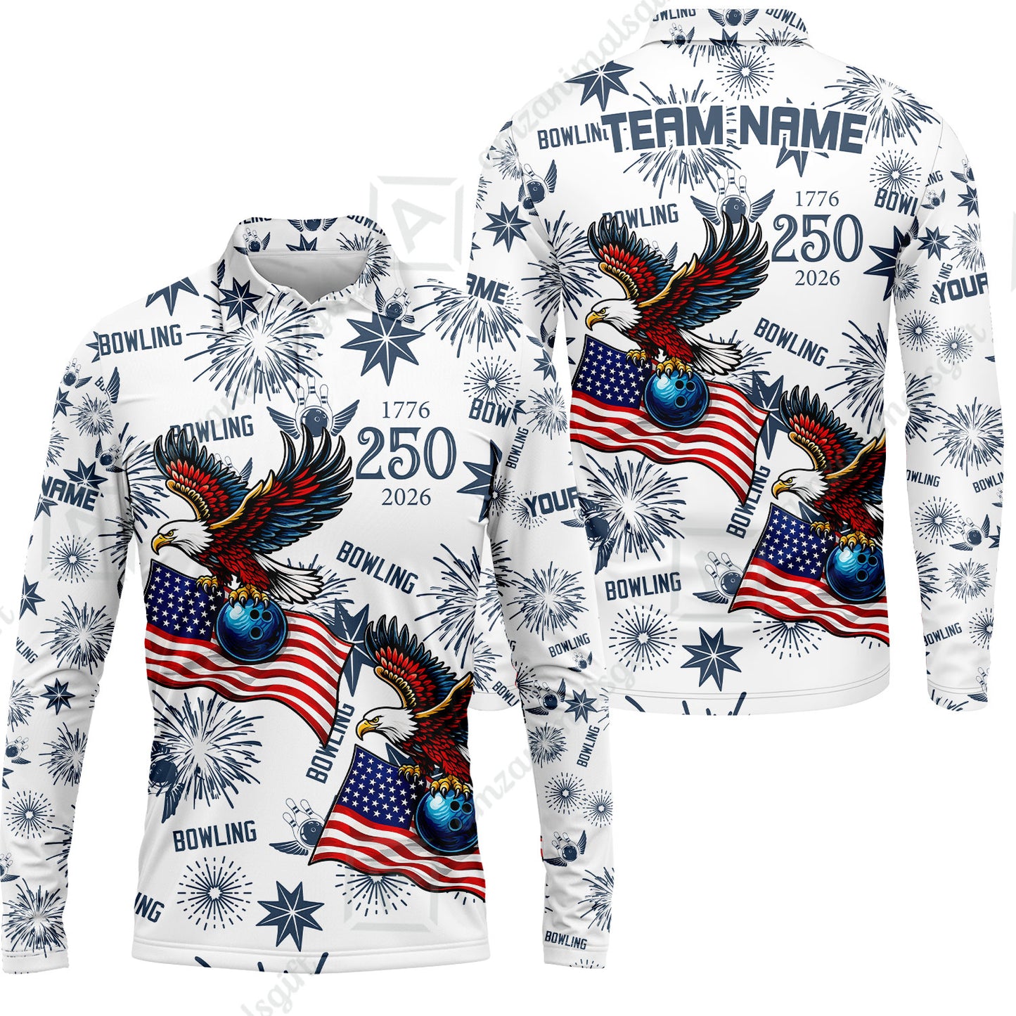 Custom Bowling Jersey Polo Shirt, USA 250 Years of Independence Bowling, Custom Bowling Jersey Team Shirt For Players With Name and Team Name