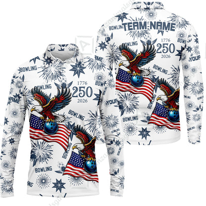 Custom Bowling Jersey Polo Shirt, USA 250 Years of Independence Bowling, Custom Bowling Jersey Team Shirt For Players With Name and Team Name