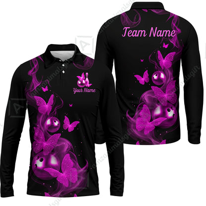 Custom Bowling Jersey Polo Shirt, Butterfly Bowling Smoke, Custom Bowling Jersey Team Shirt For Players With Name & Team Name