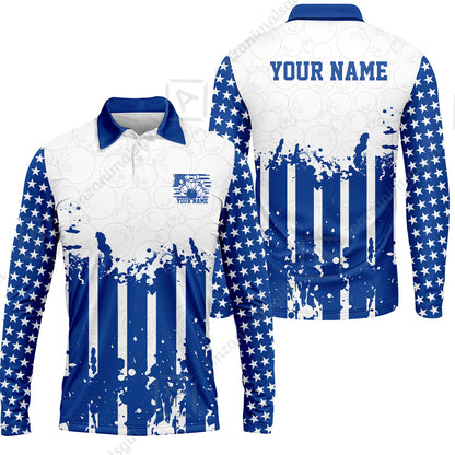 Custom Bowling Jersey Polo Shirt, Distressed Stars and Stripes Grunge, Custom Bowling Jersey Team Shirt For Players With Name and Team Name