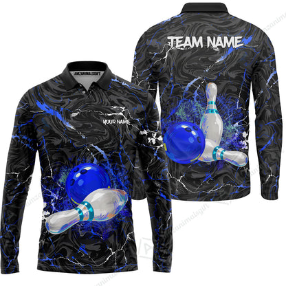 Customized Bowling Unisex Polo Shirt, Swirling Marbled Pattern Vibrant Veins, Bowling Uniforms, Personalized Name And Team Name
