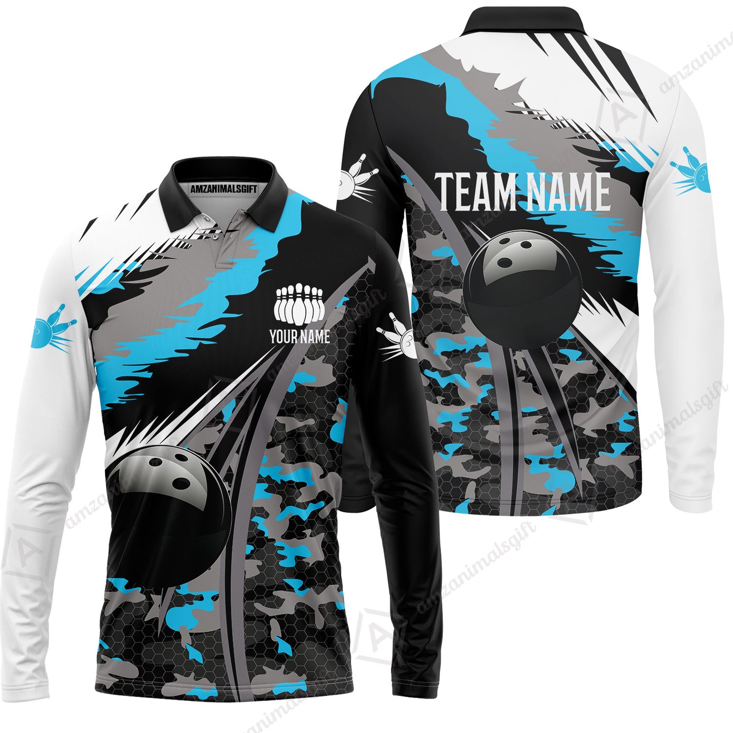 Custom Bowling Team Jersey, Personalized Long Sleeve Jersey Shirt Camo Bowling Shirt with Name & Team Name