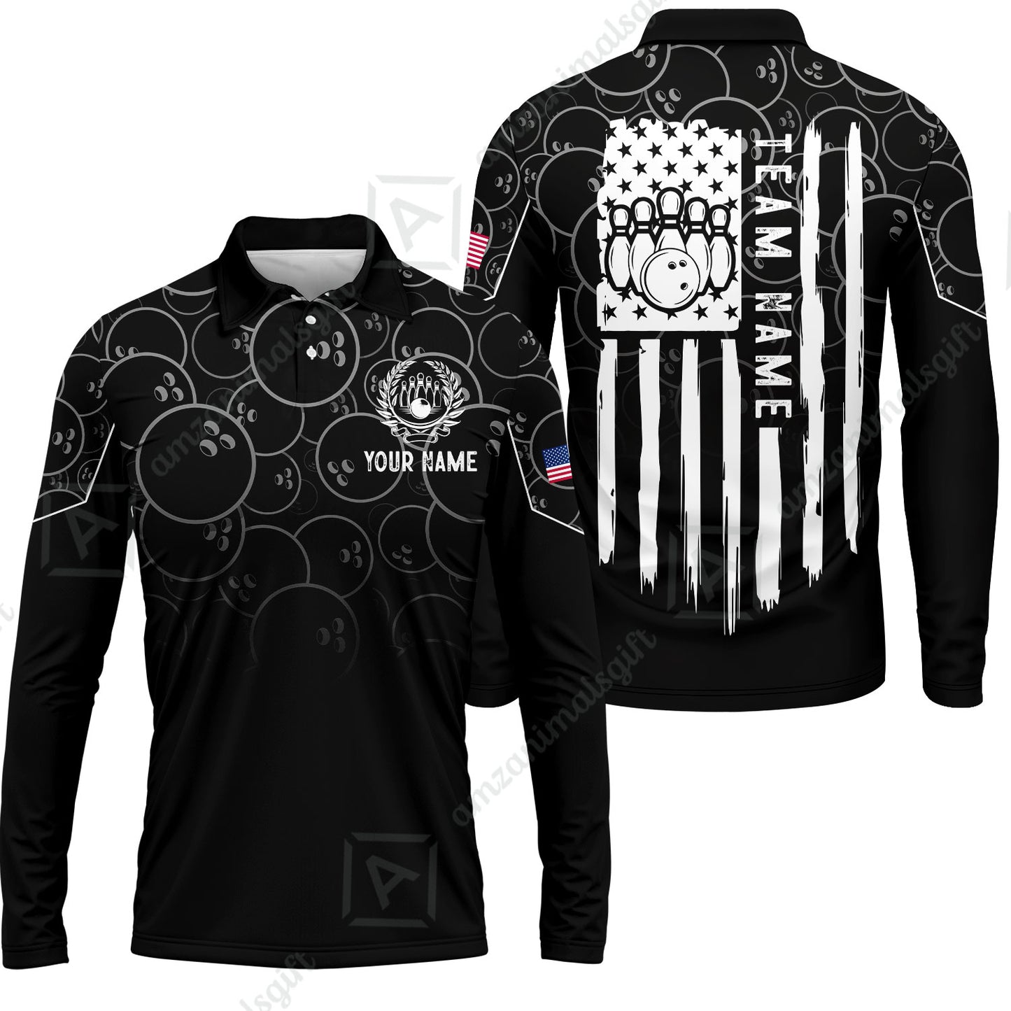 Custom Bowling Jersey Polo Shirt, Vibrant Kelly Ball Pattern Flag, Custom Bowling Jersey Team Shirt For Players With Name and Team Name