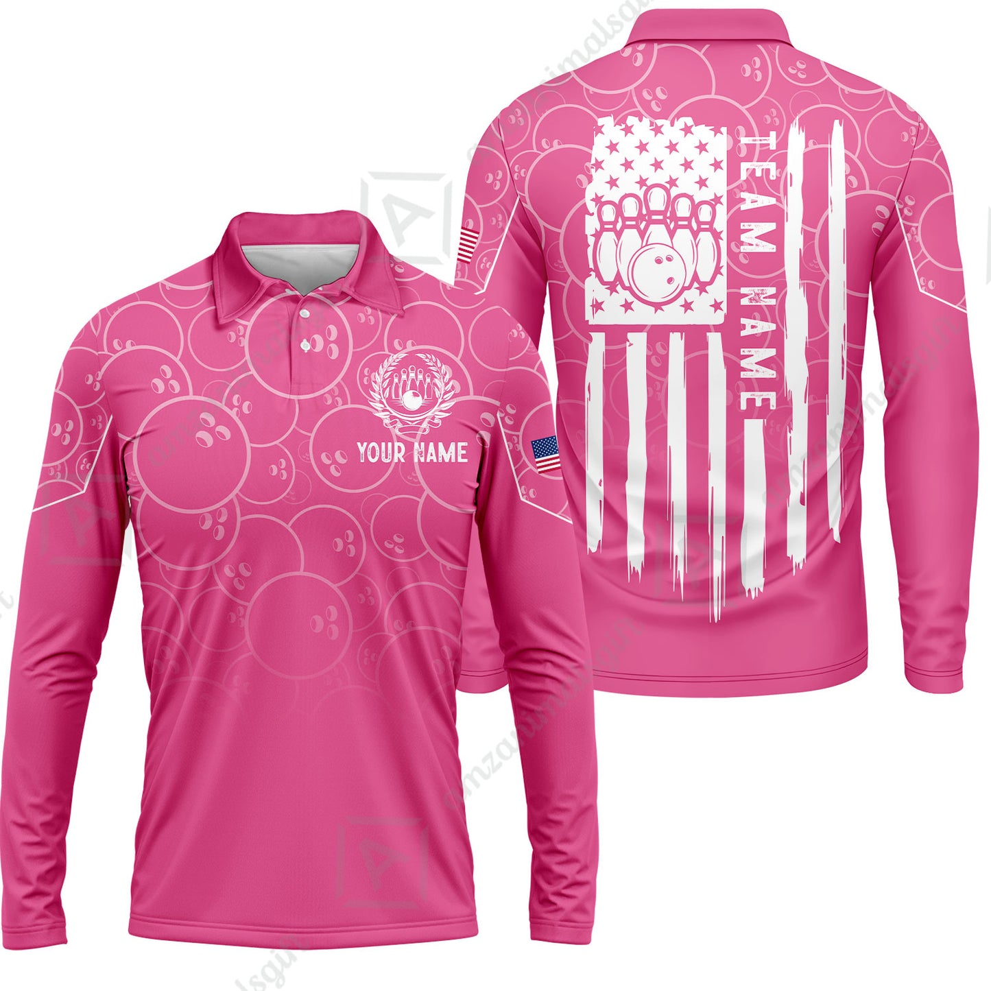 Custom Bowling Jersey Polo Shirt, Vibrant Kelly Ball Pattern Flag, Custom Bowling Jersey Team Shirt For Players With Name and Team Name
